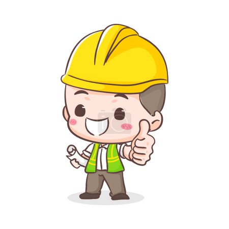 Illustration for Cute Contractor or architecture Cartoon Character showing thumbs up. People Building Icon Concept design. Isolated Flat Cartoon Style. Vector art illustration - Royalty Free Image