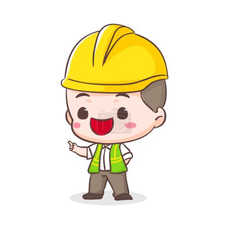 Illustration for Cute Contractor or architecture Cartoon Character standing giving instruction. People Building Icon Concept design. Isolated Flat Cartoon Style. Vector art illustration - Royalty Free Image