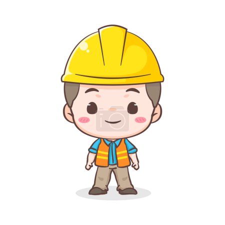 Illustration for Cute Contractor or architecture Cartoon Character standing and smiling. People Building Icon Concept design. Isolated Flat Cartoon Style. Vector art illustration - Royalty Free Image
