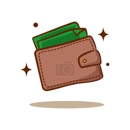 Illustration for Wallet and money. Business Finance Concept Design. Isolated white background. Hand drawn flat cartoon style. Vector art illustration - Royalty Free Image