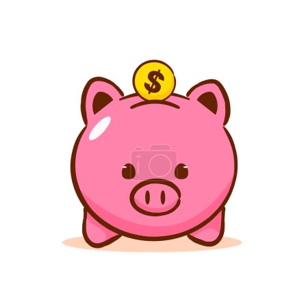 Illustration for Cute piggy bank with gold coins. Business Finance Concept Design. Isolated white background. Hand drawn flat cartoon style. Vector art illustration - Royalty Free Image