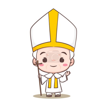 Illustration for Cute Pope cartoon character. Happy smiling catholic priest mascot character. Christian religion concept design. Isolated white background. vector art illustration. - Royalty Free Image
