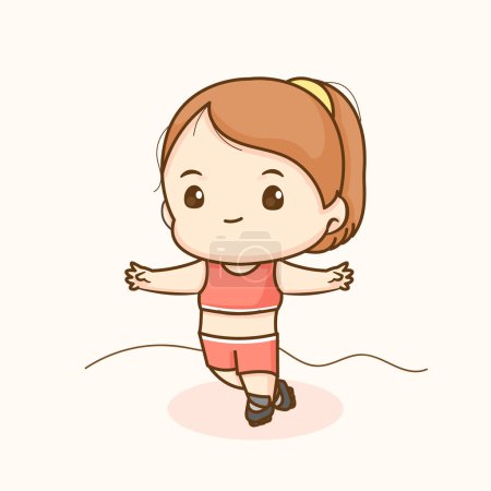 Illustration for Cute girl playing roller skaters. Chibi cartoon character. Flat vector illustration - Royalty Free Image