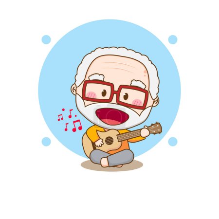 Illustration for Cute old man playing guitar. Chibi cartoon character - Royalty Free Image