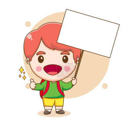 Illustration for Cute student boy holding billboard cartoon character - Royalty Free Image