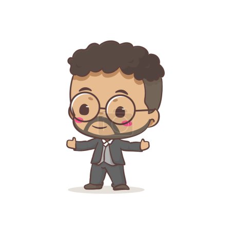 Illustration for Cute father wearing formal clothes cartoon character. African man wearing glasses concept design. Flat chibi cartoon style. Vector art illustration. Isolated white background - Royalty Free Image
