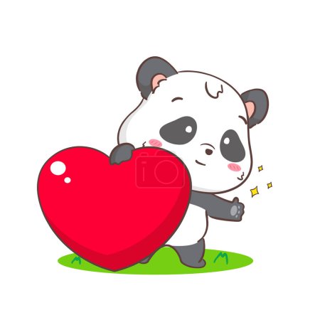 Illustration for Cute panda with big love heart. Adorable kawaii animal concept design. Flat cartoon character. Isolated white background. Vector Art illustration - Royalty Free Image