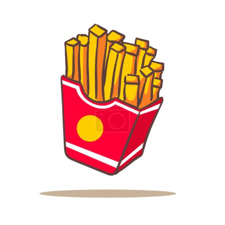 Téléchargez les illustrations : Frites dessin animé style plat. Conception de repas Fast Food concept. Fond blanc isolé. Illustration d'art vectoriel. - en licence libre de droit