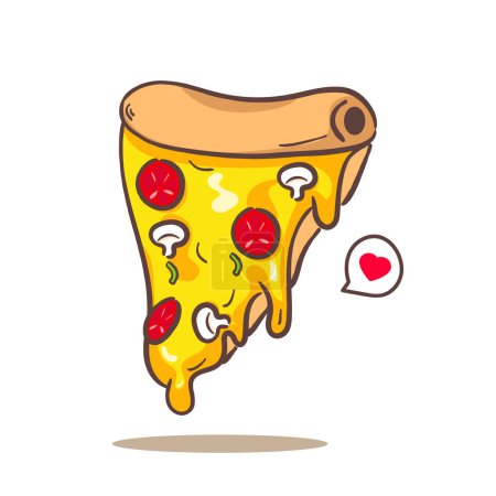 Illustration for Pizza slice melted cartoon flat style. Fast food concept design. Isolated white background. Vector art illustration. - Royalty Free Image