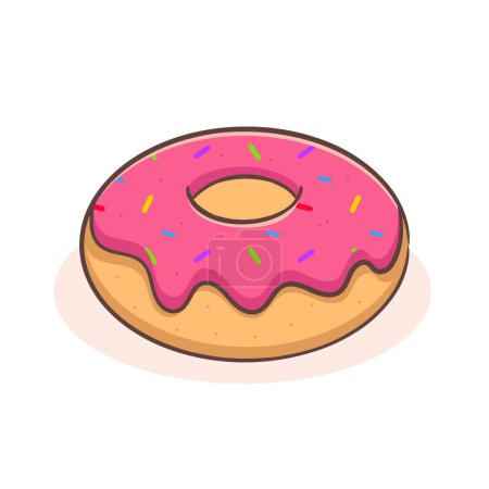Illustration for Doughnut with pink glaze and multicolored powder cartoon flat style. Fast food concept design. Isolated white background. Vector art illustration. - Royalty Free Image