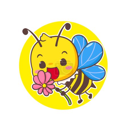 Ilustración de Lindo personaje de dibujos animados abeja. Kawaii adorable diseño concepto animal. Fondo blanco aislado. Ilustración vectorial. - Imagen libre de derechos