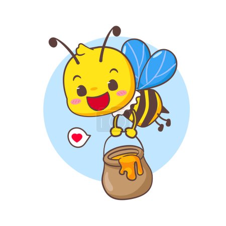 Illustration for Cute bee carrying honey pot cartoon character. Kawaii adorable animal concept design. Isolated white background. Vector illustration. - Royalty Free Image
