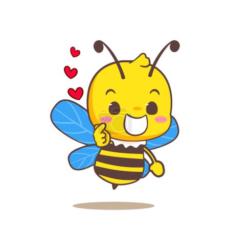 Téléchargez les illustrations : Mignonne abeille amour signe de la main personnage de dessin animé. Kawaii adorable conception de concept animal. Fond blanc isolé. Illustration vectorielle. - en licence libre de droit