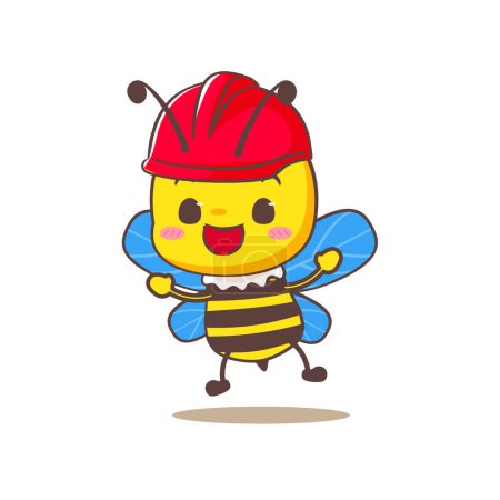 Ilustración de Linda abeja miel con personaje de dibujos animados casco. Kawaii adorable diseño concepto animal. Fondo blanco aislado. Ilustración vectorial. - Imagen libre de derechos