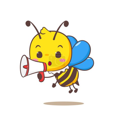 Illustration for Cute bee holding megaphone cartoon character. Kawaii adorable animal concept design. Isolated white background. Vector illustration. - Royalty Free Image