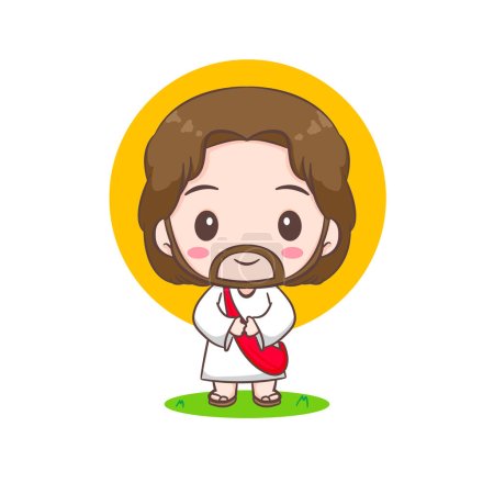 Illustration for Cute Jesus Christ cartoon character. Christian religion concept design. Hand drawn Chibi character clip art sticker Isolated white background. Vector art illustration - Royalty Free Image