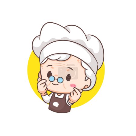 Illustration for Cute grandmother chef cartoon. Grandma cooking logo vector art. People Food Icon Concept. restaurant and homemade culinary logo - Royalty Free Image
