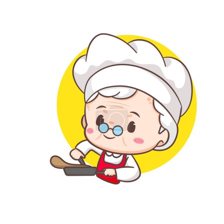 Illustration for Cute grandmother chef cartoon. Grandma cooking logo vector art. People Food Icon Concept. restaurant and homemade culinary logo - Royalty Free Image