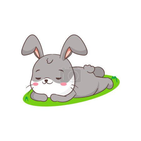 Ilustración de Lindo conejo de dibujos animados durmiendo. Adorable personaje de conejito. Kawaii animal concepto de diseño. fondo blanco aislado. Ilustración del icono del logotipo de la mascota - Imagen libre de derechos