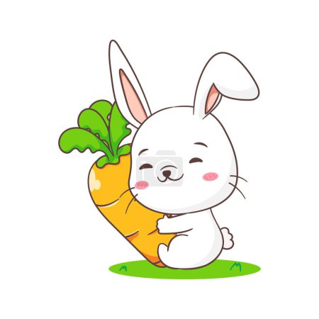 Illustration for Cute rabbit cartoon with carrot. Adorable bunny character. Kawaii animal concept design. isolated white background. Mascot logo icon vector illustration - Royalty Free Image