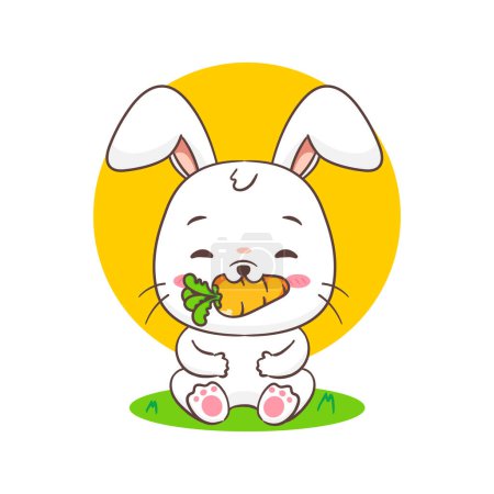 Ilustración de Bonita caricatura de conejo comiendo zanahoria. Adorable personaje de conejito. Kawaii animal concepto de diseño. fondo blanco aislado. Ilustración del icono del logotipo de la mascota - Imagen libre de derechos