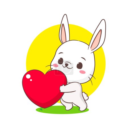 Ilustración de Lindo conejo de dibujos animados con corazón de amor. Adorable personaje de conejito. Kawaii animal concepto de diseño. fondo blanco aislado. Ilustración del icono del logotipo de la mascota - Imagen libre de derechos