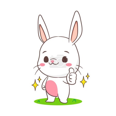 Ilustración de Lindo conejo posando pulgar hacia arriba de dibujos animados. Adorable personaje de conejito. Kawaii animal concepto de diseño. fondo blanco aislado. Ilustración del icono del logotipo de la mascota - Imagen libre de derechos