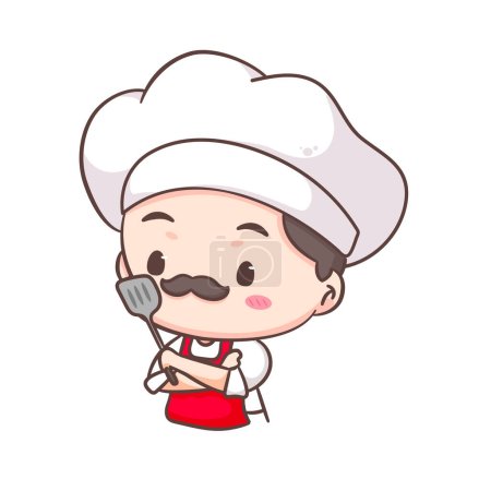 Illustration for Cute chef logo mascot cartoon character. People professional concept design. Chibi flat vector illustration. Isolated white background. - Royalty Free Image