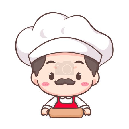 Illustration for Cute chef logo mascot cartoon character. People professional concept design. Chibi flat vector illustration. Isolated white background. - Royalty Free Image