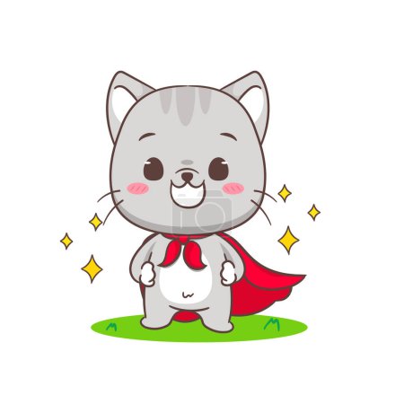 Illustration for Cute Cat superhero cartoon character. Chibi Adorable animal concept design. Isolated white background. Vector art illustration. - Royalty Free Image