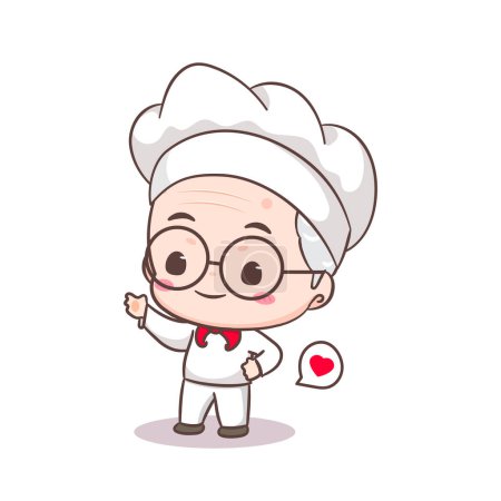 Ilustración de Lindo abuelo chef de dibujos animados. Abuelo cocina logo vector de arte. People Food Icon Concept (en inglés). Restaurante y logotipo culinario casero - Imagen libre de derechos
