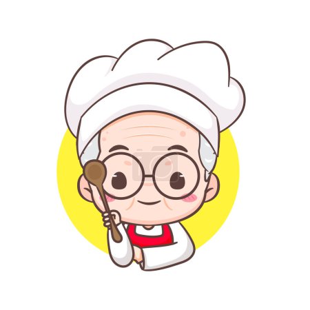 Illustration for Cute grandfather chef cartoon. Grandpa cooking logo vector art. People Food Icon Concept. restaurant and homemade culinary logo - Royalty Free Image
