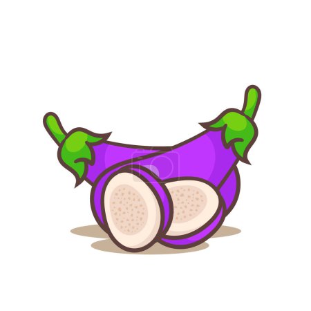 Illustration for Cute eggplant slices cartoon. Hand drawn vegetable concept icon design. Isolated white background. Flat vector illustration. - Royalty Free Image