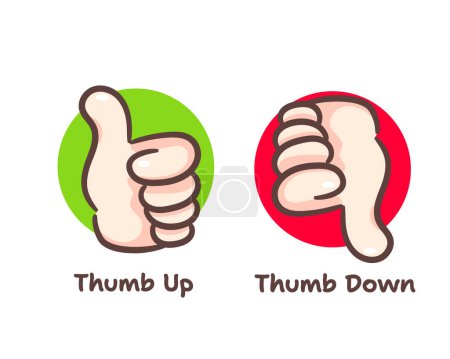 Illustration for Thumb up and thumb down hand sign icon vector cartoon. Finger gesture gestures. Chibi Hand sign concept design. Hand drawn flat style. Isolated white background - Royalty Free Image