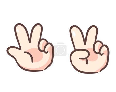Illustration for Cute peace or V hand icon cartoon vector illustration. Finger gesture gestures. Chibi Hand sign concept design. Hand drawn flat style. Isolated white background - Royalty Free Image