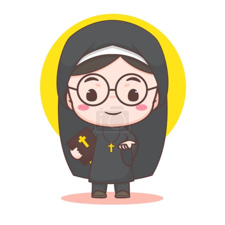 Illustration for Cute nun cartoon character. Christian and catholic religion concept design. Profession illustration. Adorable chibi style vector - Royalty Free Image