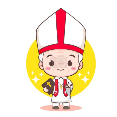Illustration for Cute Pope cartoon character. Happy smiling catholic priest mascot character. Christian religion concept design. Isolated white background. vector art illustration. - Royalty Free Image