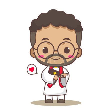 Illustration for Cute priest or pastor cartoon character illustration. Christian and catholic religion concept design. Profession illustration. Adorable chibi style vector - Royalty Free Image