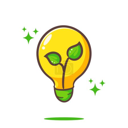 Illustration for Sustainable ecological energy icon vector. Plant in the bulb. - Royalty Free Image