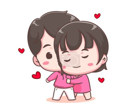 Illustration for Cute lover couple hugging. Boy and girl embrace share intimate close tender moment together. Valentines day and relationships concept design. Chibi cartoon style vector illustration - Royalty Free Image
