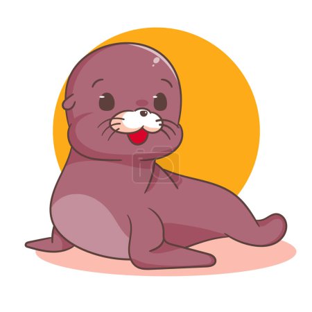 Ilustración de Lindo lobo marino vector de dibujos animados. Adorable diseño de concepto de carácter animal. Mascota ilustración aislado fondo blanco - Imagen libre de derechos
