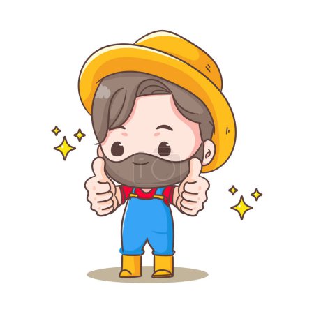 Illustration for Cute farmer showing thumbs up cartoon vector. Farming and agriculture concept design. Chibi style illustration. Isolated white background. Icon logo mascot - Royalty Free Image