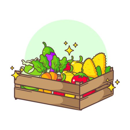 Téléchargez les illustrations : Légumes dans le panier illustration vectorielle dessin animé. Aliments biologiques frais du marché local. Isolé sur fond blanc. - en licence libre de droit