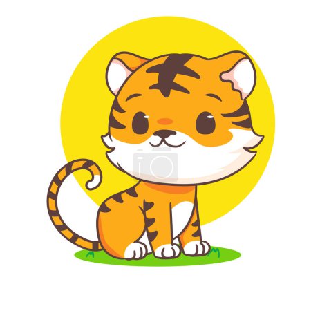 Téléchargez les illustrations : Mignon petit tigre assis personnage de dessin animé. Adorable conception de concept animal. Illustration d'art vectoriel - en licence libre de droit