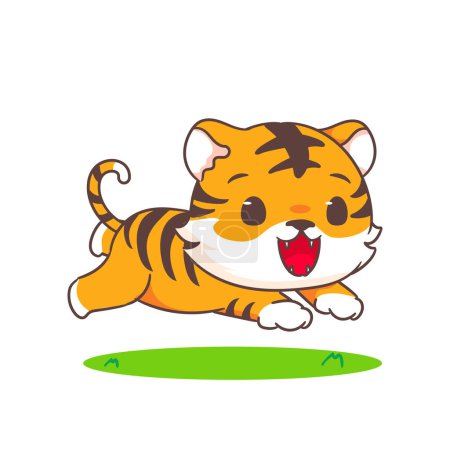 Téléchargez les illustrations : Mignon petit tigre sautant personnage de dessin animé. Adorable conception de concept animal. Illustration d'art vectoriel - en licence libre de droit
