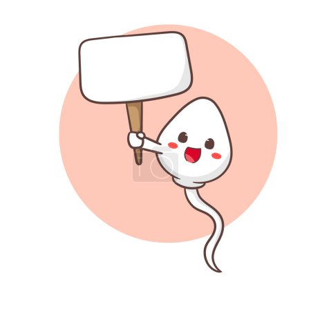 Illustration for Cute sperm holding empty board cartoon character. Health concept design. Vector art illustration - Royalty Free Image