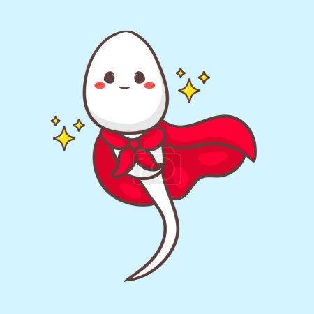 Téléchargez les illustrations : Sperme héros mignon avec manteau rouge personnage de dessin animé. Conception de concept de santé. Illustration d'art vectoriel - en licence libre de droit