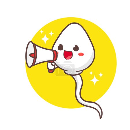 Illustration for Cute sperms cell holding megaphone cartoon character. Health concept design. Vector art illustration - Royalty Free Image