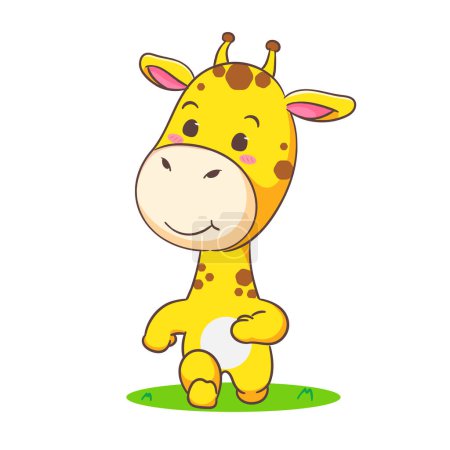 Téléchargez les illustrations : Jolie girafe exécutant personnage de dessin animé. Adorable conception des animaux kawaii. Illustration vectorielle dessinée à la main. Fond blanc isolé. - en licence libre de droit