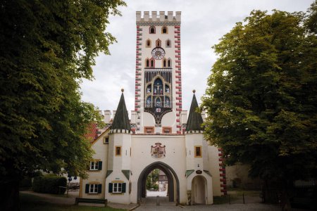 Photo for Landsberg am Lech, famous medieval village over the bavarian romantic road. Detail of the Bayertor, monumental tower, landmark and access to the town - Royalty Free Image